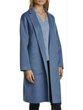 Lewit Womens Medim Double Face Wool Cashmere Blue Open Front Coat Pockets